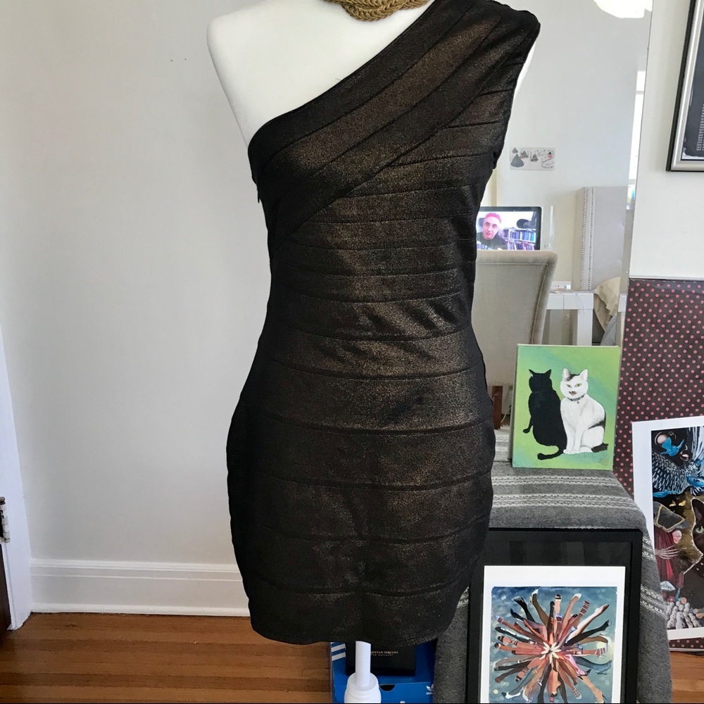 One shoulder Dress Express Small Metallic Bronze - Picture 7 of 10